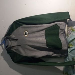 Green Bay packers  small hood sweater green and gray white writing on the front